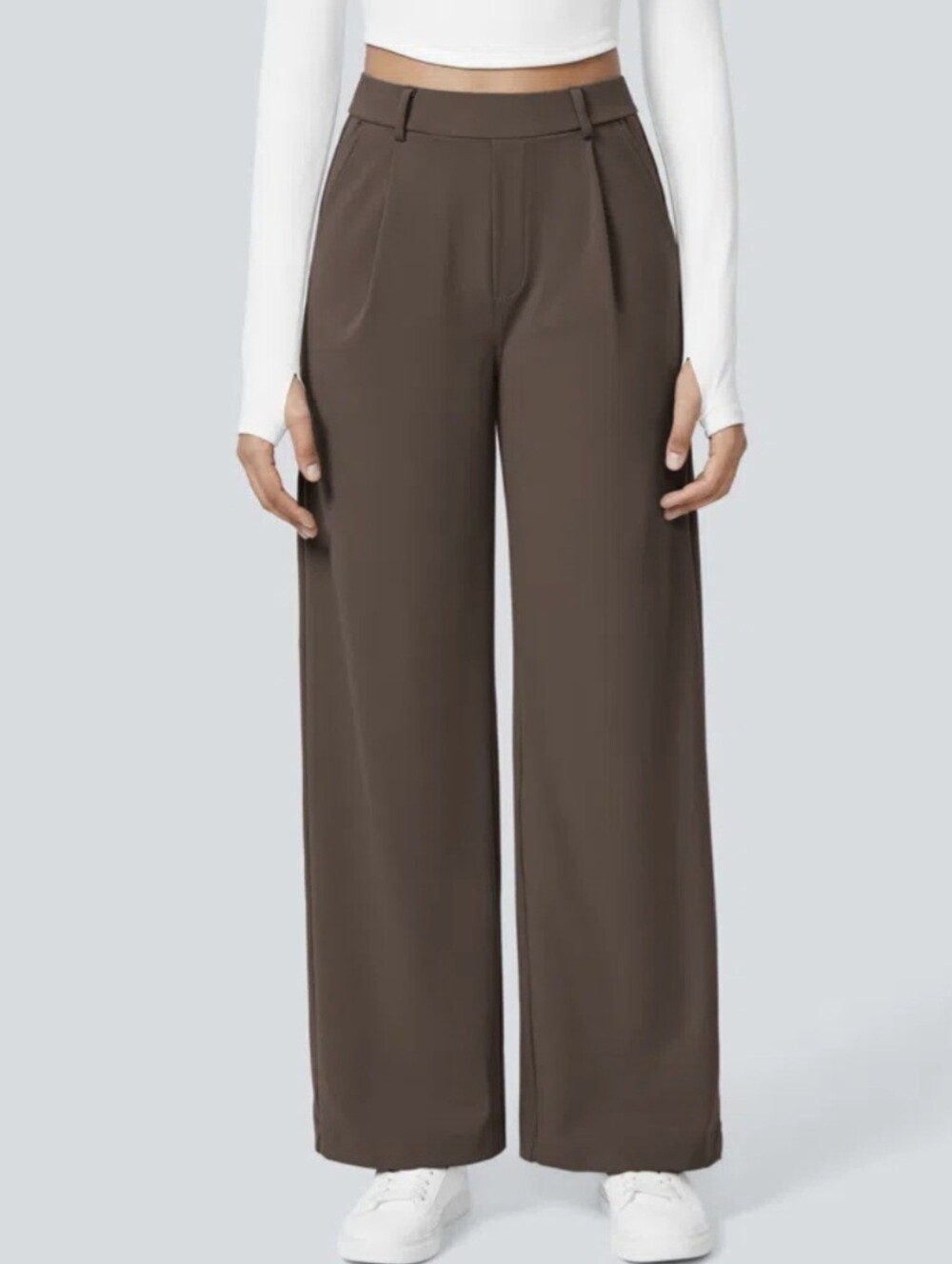 HALARA Flex Microwaffle Brown Wide-Leg High-Waist Trousers